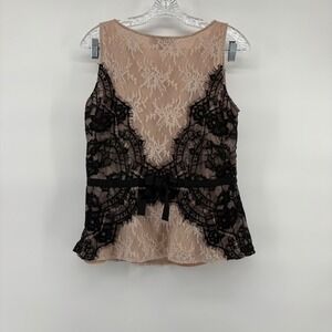 LOFT Women's Black Nude Lace Peplum Sleeveless Romantic Top Blouse Size 8